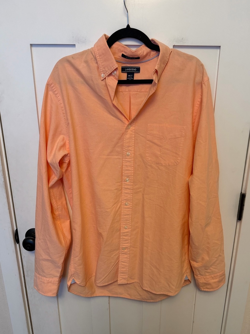 Lands' End Sail Rigger Oxford button-down shirt orange medium tall 100% cotton